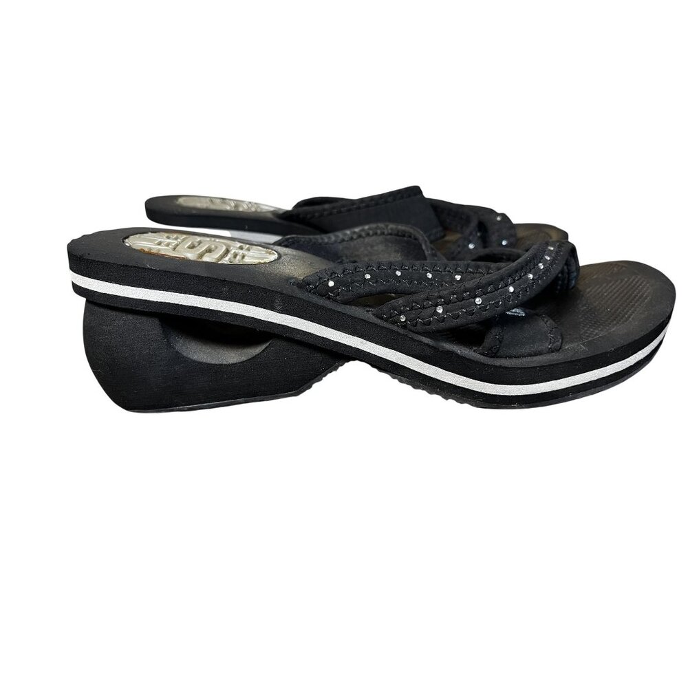 Y2K Skechers Cali Cyclers Wedge Sandal Black 5 Rhinestone Thong 90s Vintage Chic